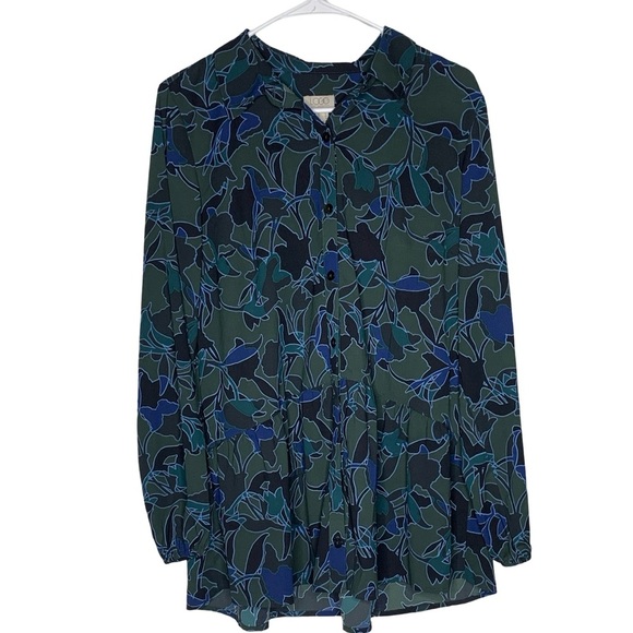 Logo By Lori Goldstein Green , Blue and Black Oversized Button Down Shirt - Picture 3 of 5